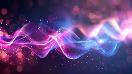 Holographic neon curved wave with abstract fluid