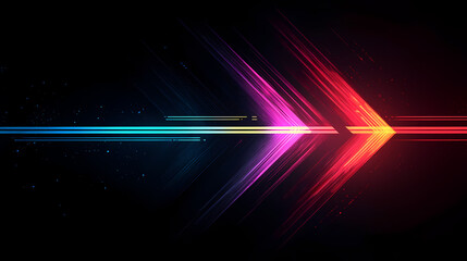 Obraz premium Dynamic and luminous glowing arrow composed of vibrant beams ascending powerfully against a minimalist pure black background. Luminiferous. Illustration
