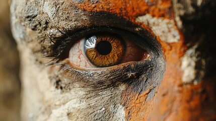 Close up of Eye Showcase of Neolithic Ancestry with Natural Paint Marks and Intriguing Patterns in a Cultural Context