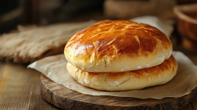 Homemade bread loaves on rustic wooden board with warm tones showcasing bakery concept and artisanal baking techniques