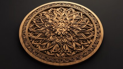 Fototapeta premium Intricate wooden carvings showcase artistry and craftsmanship in a circular design