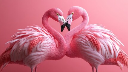 Naklejka premium Two pink flamingos forming a heart shape.