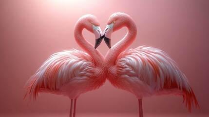 Naklejka premium Two pink flamingos forming a heart shape. (2)