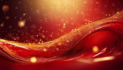 magical golden particles in vivid red fluid creating an enchanting scene