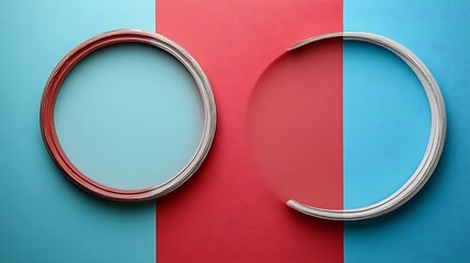 Two Circular Frames on a Red and Blue Background