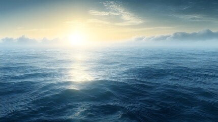 Obraz premium Serene Ocean Sunset With Misty Horizon Clouds