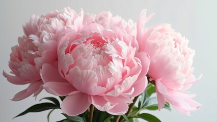 Majestic Bouquet of Velvety Pink Peonies, Soft, Silk-Like Petals Unfolding Against a White Background