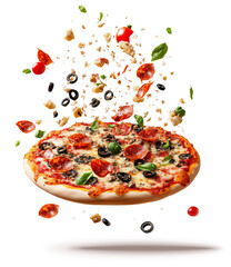 Deliciosa pizza caindo, isoladas em fundo transparente