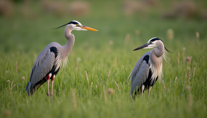Obraz premium A captivating banner featuring wild herons in their natural setting, promoting awareness for World Wetlands Day and the importance of wildlife conservation.