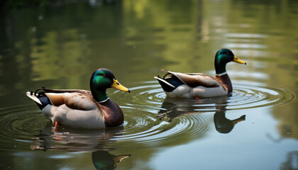Obraz premium A delightful image portraying mallard ducks interacting playfully in a peaceful wetland setting, capturing the essence of World Wetlands Day.