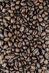 Roasted coffee beans, rich brown tones, close-up view.  Perfect for beverage, food, or cafe themes.