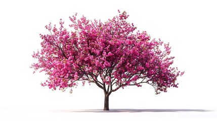 A vibrant redbud tree with bright pink flowers, captured in intricate detail and isolated cleanly.
