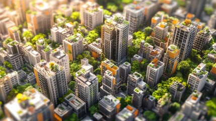 High-Tech Cityscape with Natural Elements and Data Visualization