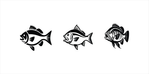 Obraz premium Fish set silhouette vector hand drawn illustration on white background. fish vector.