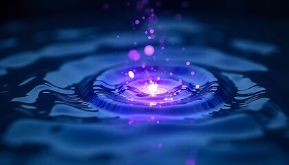 water drop falling into water with neon light effect 