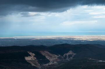 Kruja Mountains rough nature landscape with dark clouds near Kruje, Durres, Albania