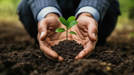 Planting a seedling nature environmental awareness outdoor close-up growth concept