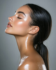 Closeup Portrait of a Beautiful Woman Model with Healthy, Glowing Skin Care