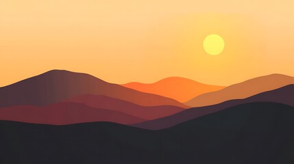 Sunset Over Silhouetted Mountain Ranges