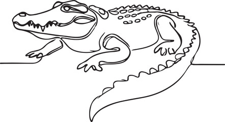 Simple Crocodile Line vector Illustration on White. Minimalist Art Design