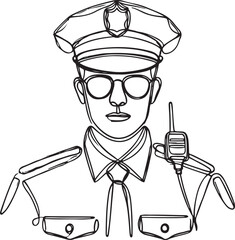 Police Officer with Glasses in Simple Line Art Style on Clean Background