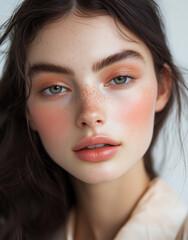 Fototapeta premium Closeup Portrait of a Beautiful Woman Model with Healthy, Glowing Skin Care