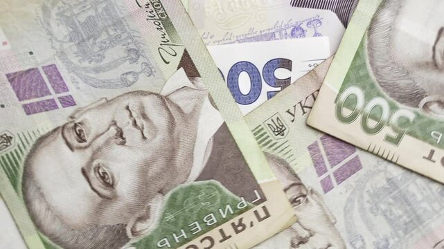 Ukrainian hryvnia close up rotating. 500 hryvnia nominal