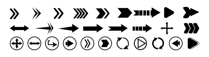 Set arrow icons. Collection different arrows sign. Set different cursor arrow direction symbols in flat style. Small simple arrow set.