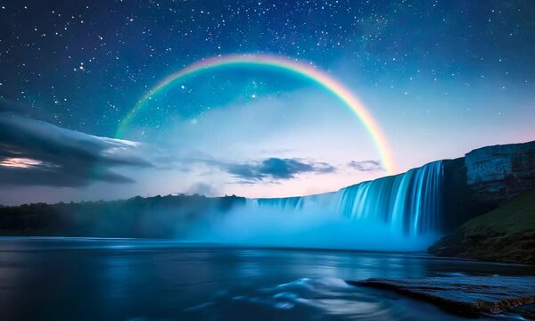 Moonbow over a waterfall