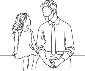 Simple Line Art of Father and Daughter – Minimalist Illustration