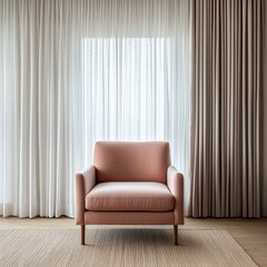 Cozy Armchair with Soft Fabric Beside Sheer White Curtains