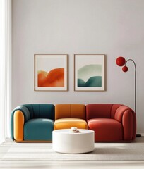 Modern Colorful Sofa in Stylish Living Room with Abstract Art