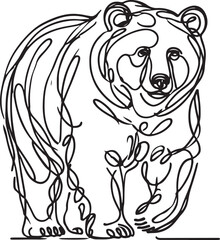 Wild Bear in Line Art. Minimalist Wildlife Illustration