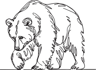 Wild Bear in Line Art. Minimalist Wildlife Illustration