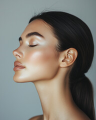 Naklejka premium Closeup Portrait of a Beautiful Woman Model with Healthy, Glowing Skin Care