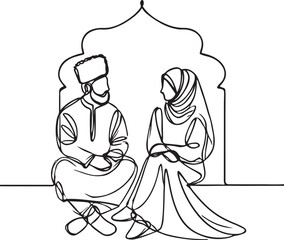 Minimalist Line Art of an Islamic Couple Sitting Together A Symbol of Love and Harmony