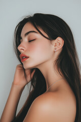 Fototapeta premium Closeup Portrait of a Beautiful Woman Model with Healthy, Glowing Skin Care