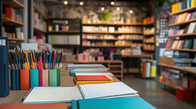 stylish stationery store with beautifully designed notebooks, pens, and office supplies