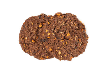 Chocolate oatmeal cookies, healthy cereal oat crackers with nuts, crispy homemade cookie with cocoa powder