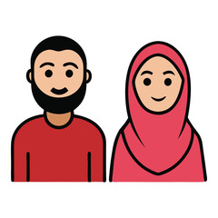 Muslim Couple with Greeting Gesture Elegant Cultural Illustrations for Festive and Religious Designs