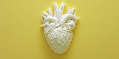 Next-gen cardiovascular devices elevate heart care standards, bold yellow background draws attention to device intricacies and benefits.