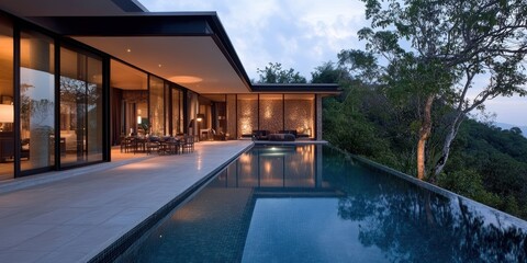 Obraz premium A large house with a pool and a patio