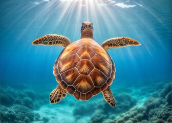 Obraz premium Sea Turtle Swimming in Clear Ocean Waters - Wildlife Photography