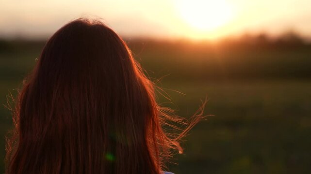 happy woman with long hair wind, woman girl sunset nature, beautiful long hair, girl outdoors praying, relax serenity travel nature, people nature, human rest day relax, breathe nature, inhaler