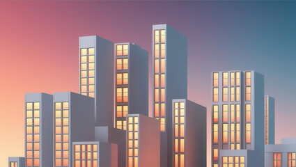 Obraz premium Urban skyline at sunset modern architecture cityscape evening aesthetic viewpoint