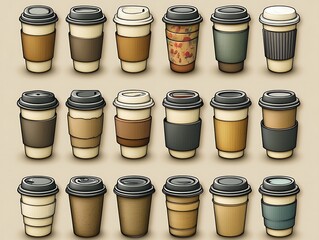 Assorted Coffee Cups Displaying Various Sleeve Designs