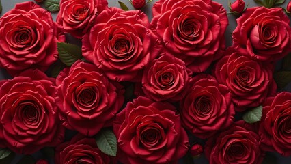 Intricate High-Resolution Digital Wallpaper, Symmetrical Arrangement of Lush Red Roses