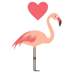 Fototapeta premium Pink Flamingo with Red Heart Illustration on Transparent Background 4
