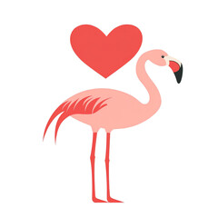 Fototapeta premium Pink Flamingo with Red Heart Illustration on Transparent Background 3