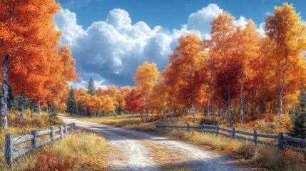 Fototapeta premium Scenic autumn road through vibrant fall foliage. (1)